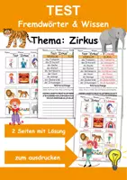 Vorschau - Arbeitsblätter - Test Zirkus - DaZ/DaF, Deutsch, Sachunterricht (Klasse 1 und 2) - Deckblatt