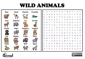 Vista previa - Hojas de trabajo - WILD ANIMALS – Word Search (20 Words) - página 1