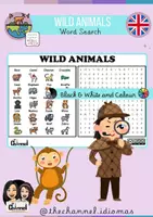 Aperçu - Feuilles d'exercices - WILD ANIMALS – Word Search (20 Words) - Page de couverture