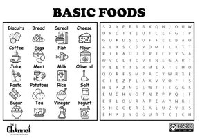 Aperçu - Feuilles d'exercices - Aliments de Base - Mots Mêlés - 20 Mots en Anglais - Page 2