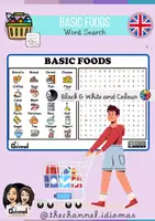 Aperçu - Feuilles d'exercices - Aliments de Base - Mots Mêlés - 20 Mots en Anglais - Page de couverture