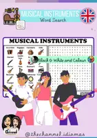 Aperçu - Feuilles d'exercices - MUSICAL INSTRUMENTS – Word Search (20 Words) - Page de couverture