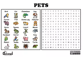 Aperçu - Feuilles d'exercices - PETS – Word Search (20 Domestic Animals) - Page 1