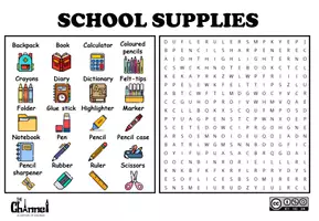 Vorschau - Arbeitsblätter - SCHOOL SUPPLIES – Word Search (20 Words) - Seite 1