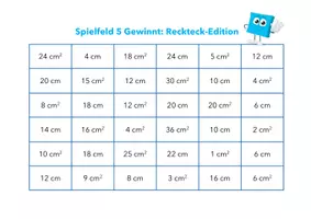 Vorschau - Spiele - Würfelspiel 5 Gewinnt: Umfang und Flächeninhalt von Rechtecken - Seite 1