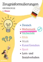 Vorschau - Lehrpläne/Lehrermaterial - ZEUGNISFORMULIERUNGEN: 1.Klasse MATHEMATIK - Deckblatt