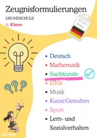 Vorschau - Lehrpläne/Lehrermaterial - ZEUGNISFORMULIERUNGEN 1.Klasse SACHKUNDE - Deckblatt