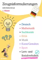 Vorschau - Lehrpläne/Lehrermaterial - ZEUGNISFORMULIERUNGEN 1.Klasse LERN- und SOZIALVERHALTEN - Deckblatt