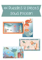 Aperçu - Jeux - 4x puzzles 12 pièces (Thème sous l'océan) - Page de couverture