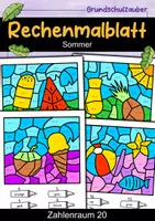 Vorschau - Arbeitsblätter - Rechenmalblatt Sommer - 4 Rechenmalblätter ZR 20 4-fach differenziert - Deckblatt
