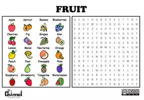 Aperçu - Feuilles d'exercices - FRUIT – Word Search (20 Words in English) - Page 1