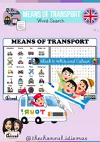 Aperçu - Feuilles d'exercices - MEANS OF TRANSPORT – Word Search (20 Words) - Page de couverture