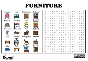 Aperçu - Feuilles d'exercices - FURNITURE – Word Search (20 Words) - Page 1