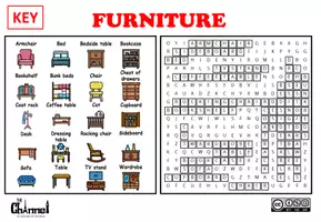 Aperçu - Feuilles d'exercices - FURNITURE – Word Search (20 Words) - Page 3