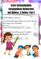 Vorschau - Arbeitsblätter - Einstieg Sachaufgaben/sehr leicht / ZR 20/ vorgeschriebener Antwort, DAZ friendly , 2 Seiten - Deckblatt