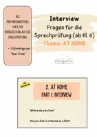Vorschau - Aufgabenkarten - Interviewfragen für die Sprechprüfung (ab Kl. 6, at home) - Deckblatt