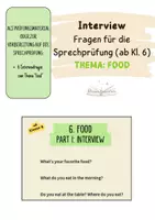 Vorschau - Aufgabenkarten - Interviewfragen für die Sprechprüfung (ab Kl. 6, food) - Deckblatt