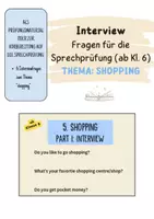 Vorschau - Aufgabenkarten - Interviewfragen für die Sprechprüfung (ab Kl. 6, shopping) - Deckblatt