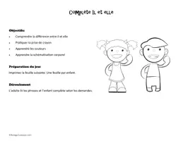 Aperçu - Feuilles d'exercices - Complète il et elle - Page 1