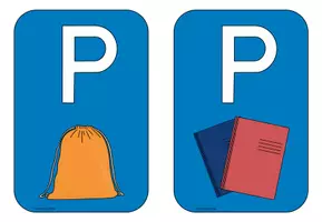 Vorschau - Bildkarten - Parkplatz - Schilder für Hausaufgaben, Federtasche, Sportbeutel - Seite 1