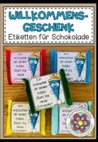 Vorschau - Mal- und Bastelvorlagen - Willkommensgruß / Willkommensgeschenk - passend für Mini-Schoko Quadrate - Deckblatt