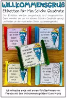 Vorschau - Mal- und Bastelvorlagen - Willkommensgruß / Willkommensgeschenk - passend für Mini-Schoko Quadrate - Seite 1
