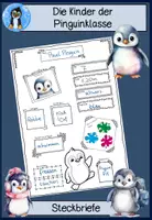 Vorschau - Arbeitsblätter - Steckbrief Pinguinklasse 🐧– Druckvorlage zum Ausfüllen | Kennenlernmaterial Grundschule ✏️📄 - Deckblatt