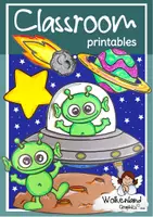 Vorschau - Mal- und Bastelvorlagen - Alien im UFO basteln Weltraum All Planeten - Deckblatt
