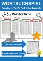 Vorschau - Arbeitsblätter - Wortsuchspiel/Wortsuche/Suchsel Tiere im Wasser (Grundschule) - 4 Varianten - Deckblatt