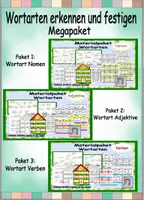 Vorschau - Unterrichtsreihen - Wortarten erkennen und festigen Megapaket, Material für die Tafel, Material zur Festigung und Lese-, Legespiel mit Spielregeln - Deckblatt