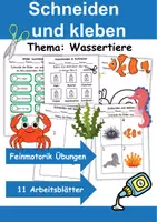 Vorschau - Arbeitsblätter - Ausschneiden und kleben Tiere im Wasser - Wortschatz basteln Feinmotorik (Grundschule) - Deckblatt