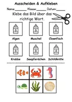 Vorschau - Arbeitsblätter - Ausschneiden und kleben Tiere im Wasser - Wortschatz basteln Feinmotorik (Grundschule) - Seite 1
