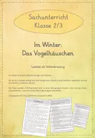 Vorschau - Arbeitsblätter - Leseübungen zum sinnentnehmenden Lesen: Das Vogelhäuschen - Deckblatt