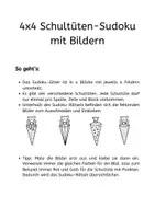 Vorschau - Arbeitsblätter - Schultüten-Sudoku zum Ausschneiden + Ausmalen / Einschulung - Seite 1