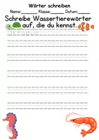 Vorschau - Arbeitsblätter - Tiere im Wasser Wörter und Sätze schreiben DaZ/DaF, deutsch - Seite 1