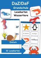 Vorschau - Arbeitsblätter - Lesekarten/Bildkarten Tiere im Wasser einfach - DaZ/DaF, Deutsch (Grundschule) - Deckblatt