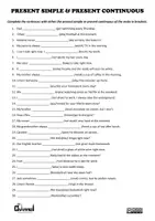 Aperçu - Feuilles d'exercices - PRESENT SIMPLE & CONTINUOUS – Worksheet & Mind Maps - Page 1