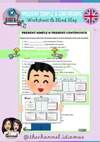 Aperçu - Feuilles d'exercices - PRESENT SIMPLE & CONTINUOUS – Worksheet & Mind Maps - Page de couverture