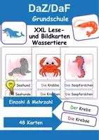 Vorschau - Spiele - XXL Lesekarten/Bildkarten Tiere im Wasser Einzahl und Mehrzahl - DaZ/DaF, Deutsch (Grundschule) - Deckblatt
