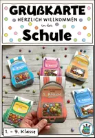 Vorschau - Mal- und Bastelvorlagen - Willkommensgruß für den Schulanfang - Klappkarte mit Schokolinsen "Herzlich willkommen in der Schule" Schu - Deckblatt