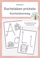 Vorschau - Aufgabenkarten - Buchstaben prickeln - Grundschrift und Druckschrift - Deckblatt