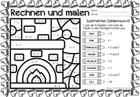 Vorschau - Arbeitsblätter - Rechen-Mal-Blätter - Subtraktion ZR 10 (Winter) - Seite 3
