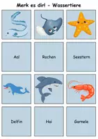 Vorschau - Arbeitsblätter - Merk es dir Tiere im Wasser (Bild-Wort) - DaZ/DaF, Deutsch (Klasse 1 bis 4) - Seite 1