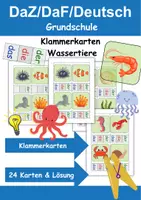 Vorschau - Spiele - Tiere im Wasser Klammerkarten mit Lösung - DaZ/DaF, Deutsch (Klasse 1 und 2) - Deckblatt