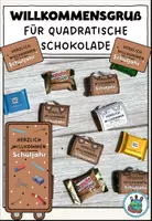 Vorschau - Mal- und Bastelvorlagen - Willkommensgruß für quadratische Schokolade "Herzlich willkommen im neuen Schuljahr" Schulanfang - Deckblatt