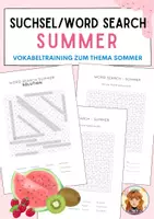 Vorschau - Arbeitsblätter - Summer - Word Search / Suchsel / Wortgitter / Englisch 4-6 / Spiel Sommerferien - Deckblatt