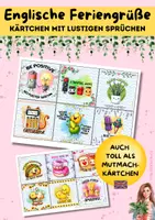Vorschau - Mal- und Bastelvorlagen - Englische Feriengrüße Kärtchen mit lustigen Sprüchen - Deckblatt