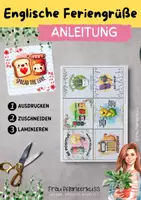 Vorschau - Mal- und Bastelvorlagen - Englische Feriengrüße Kärtchen mit lustigen Sprüchen - Seite 1