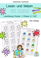 Vorschau - Arbeitsblätter - Kostenlos Lesen lernen, Klasse 1, Klasse 2, die Farben Lesen und Malen - Deckblatt