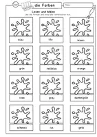 Vorschau - Arbeitsblätter - Kostenlos Lesen lernen, Klasse 1, Klasse 2, die Farben Lesen und Malen - Seite 1